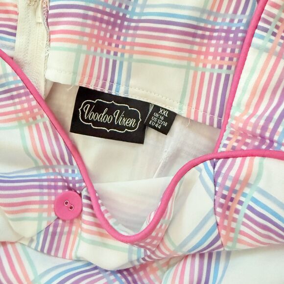 VOODOO VIXEN Vita Rainbow Tartan Fit & Flare Retro Dress XXL - Picture 5 of 15